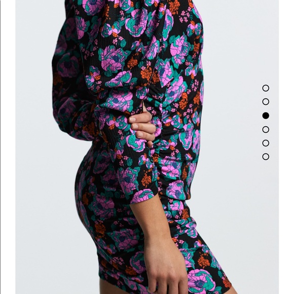 Zara v/neck floral dress with shoulder pads and side vents - Picture 6 of 11